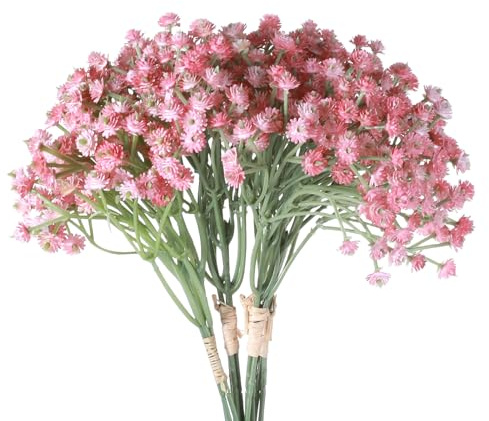 Sliverdew Künstliche Blumen, 12 Stück Rosa Schleierkraut Pflanzen Gypsophila Blumen Kunstblumen Schleierkraut Künstliche Schleierkränze für Hochzeit Brautsträuße Party Home Dekoration