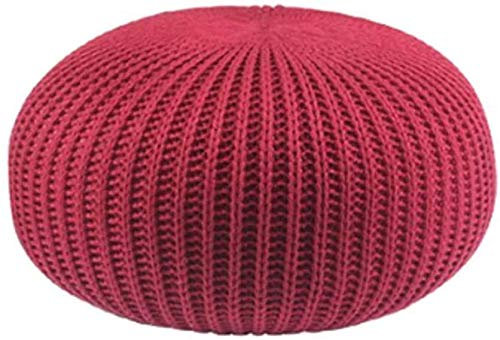 DOCOXA Fußhocker, handgestrickter Sitzpuff, rundes geflochtenes Kissen aus 100% Baumwolle, großer osmanischer Sitzsack-Fußhocker (rot, 50 x 50 x 30 cm)