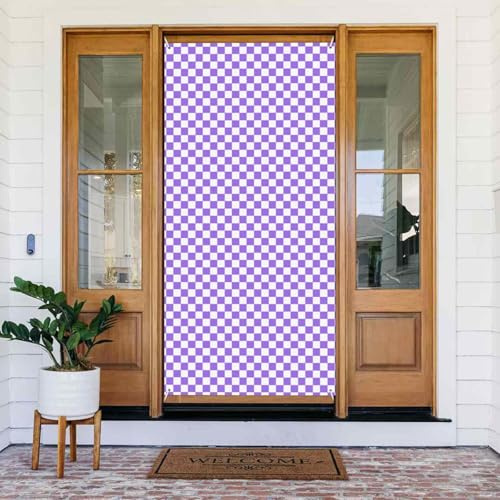 Coperture natalizie per porta d'ingresso, divertenti a scacchi lilla per autunno inverno, sfondo da appendere, per esterni, interni, verande, portici, decorazioni da parete, forniture da 1,8 x 0,9 m