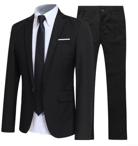 Traje de tres piezas para hombre de moda con chaqueta, corbata y camisa, perfecto para bodas y ocasiones formales (Negro XL)