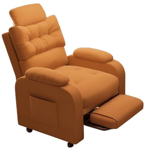 Sessel Wohnzimmermit Pedalen Doppelt Gepolsterte Verstellbare Rückenlehne Loungesessel 360° Drehung Liegen und Schlafen Relaxsessel für Wohnzimmer, Schlafzimmer(Orange)