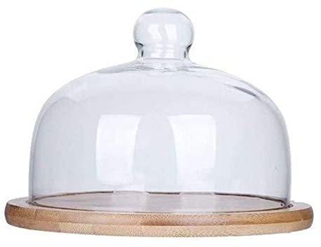 XAoSCd Juego De Caja para Tartas, Plato De Madera Acanalado para Repostería, Fruta, Barra, Bandeja De Postre, Cúpula De Vidrio para Sándwich, Servidor De Salsa para Patatas Frit,21 * 21 * 9CM