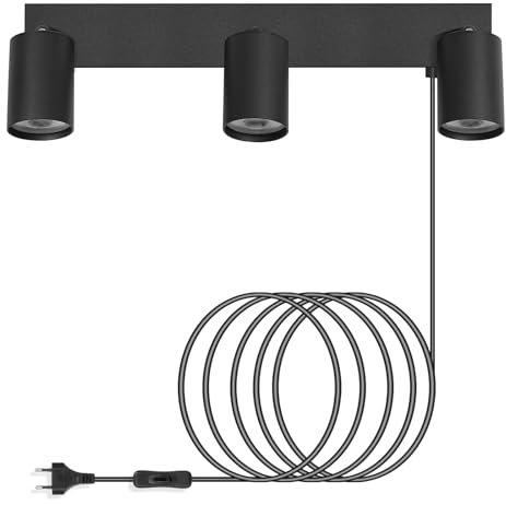 Kambo GU10 3 Lumières Applique Murale intérieure noir, Réglable à 350° lampe murale avec Interrupteur Contrôle, Spots Muraux Filaire en pour Chambre à Coucher, Salon, Couloir, Table Chevet