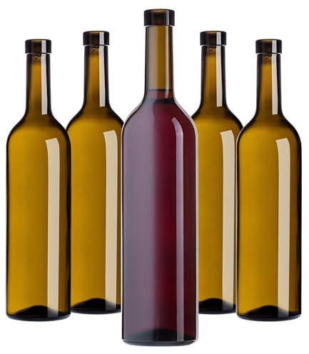 KADAX Vinflaskor 750 ml, 10 stycken, tomma glasflaskor utan korkar för vin, likörer och sprit, flaskor för fyllning, likörflaskor av glas (oliv)