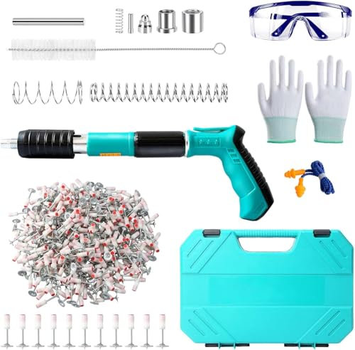 Manuelle Nagelpistole mit 5 Stufen einstellbarer Leistung, Tragbare Bolzenschussgerät mit 180 Stück runden Nägeln für Decken, Rohre, Stromkreisinstallation, Innendekoration(Bleu)