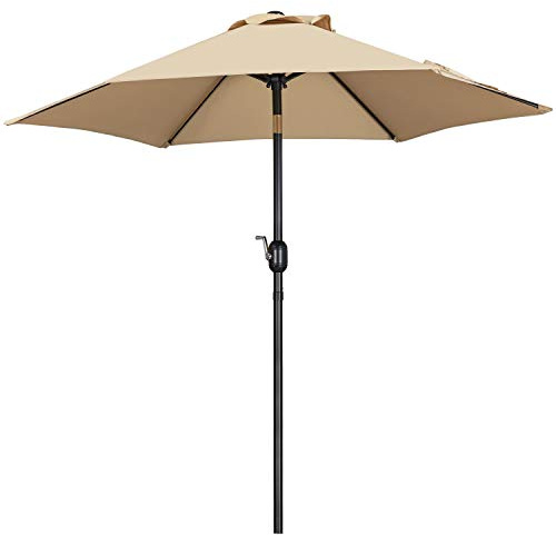 Soberine Ombrellone da Giardino Esterno Portatile Parasole Protezione UV con Manovella Reclinabile Telo in Poliestere Tubo in Alluminio Spiaggia Balcone Terrazzo Ecrù