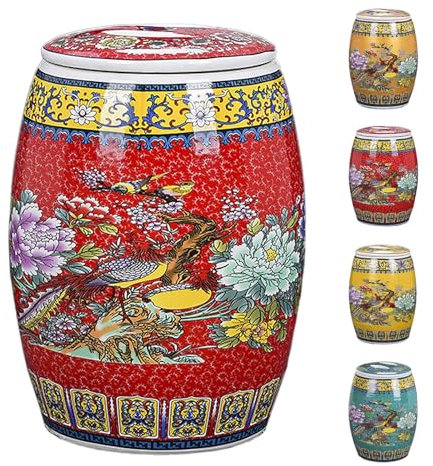 Rice Containers Grain Storage，Food Storage Container Airtight Rice Bucket Food Dispensers 5KG/10KG/15KG/25KG Ceramic Rice Jar Rice Storage Box Grain Storage Bin(Red,15KG)