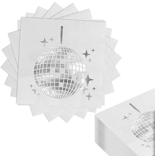 FULHANY 40 StüCk Tisch Deko Party Servietten - 25 X 25 Cm PartyServietten - 70'S 80'S 90'S Disco Party Servietten, Verwendet FüR Verlobung, Geburtstag, Graduierung Artikel