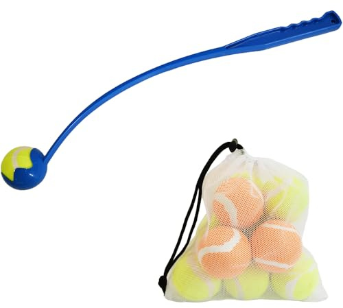 Unibos | Dog Ball Launcher Thrower Dog Toy + 10 PCS Dog Pet Balls, Tennis Ball Hands Free Pick Up & Throw Play, Great Fun For Dogs Puppy Exercise & Training
