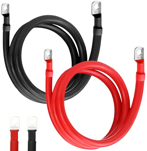 GBKDQQ 2 Stück Batteriekabel 35mm² 100cm, Batterie Kabel Auto 2AWG, Auto Batterie Verbindungskabel mit M8 Ringklemmen, Batteriekabel für 12V 24V Autobatterie