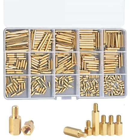 SellGood 380-teiliges Premium-M2-Messing-Abstandshalter-Set – Sortiment aus Sechskant-Gewindesäulen, Schrauben und Muttern für die Montage von Leiterplatten und Hauptplatinen