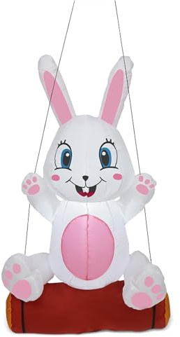 Weqizuerqi 1.2 m Inflatable Easter Bunny, Inflatable Yard Decoration, Inflatable Rabbits with LED Lights, for Outdoor Use, Spring, Lawn, Yard, Roof, Party Accessories