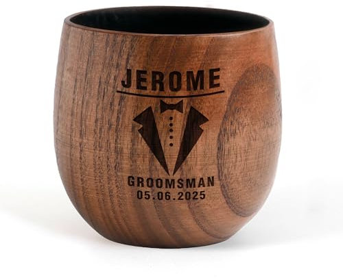 EDSG Personalised Whiskey Glass Gifts for Men Engraved Wooden Whiskey Tumbler Cup with Any Message Retirement Gift Dad Gift for Birthday Wedding Fathers Day Christmas Groomsmen Gifts (Design 4)