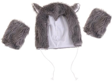 SHERCHPRY 1 Satz Wolfshut Für Cosplay Halloween Wolfsmütze Für Frauen Wolfsmütze Und Handschuhe Wolfsmütze Mit Fäustlingen Hoch Fell Party Flauschige Wolfsmütze Tierhut Grey Kurzer Plüsch