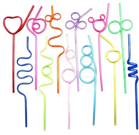 Pajitas tontas, 12 pajitas rizadas coloridas para niños, pajitas coloridas de PVC multiforma, pajitas creativas reutilizables, para reuniones de amigos, fiesta de cumpleaños, camping, uso