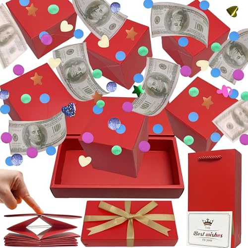 JINSTABAG Überraschungsbox Geschenkbox für Geld, DIY Einzigartige Faltbare Hüpfende mit Konfetti, Überraschung Geschenkbox Explosion für Geburtstag, Jahrestag, Valentinstag.(Rot)