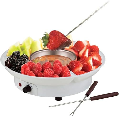 Service à Fondue au Chocolat, Fontaine à Chocolat électrique avec Plateaux, kit de Fondue au Fromage à Faire soi-même, Chauffe-Chocolat pour tremper (Blanc)