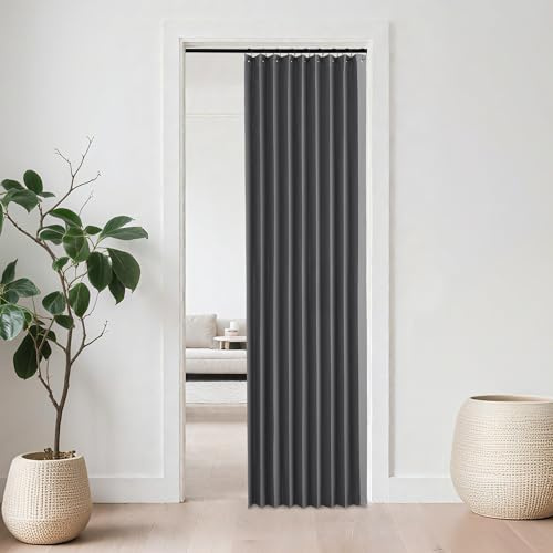 NICETOWN Doorway Curtain Blackout Closet Door Curtain Room Divider Window Treatment Curtain for Bedroom Thermal Insulated Privacy Drape Soundproof with Hooks, 44 x 80 inches, 1 Panel, Grey