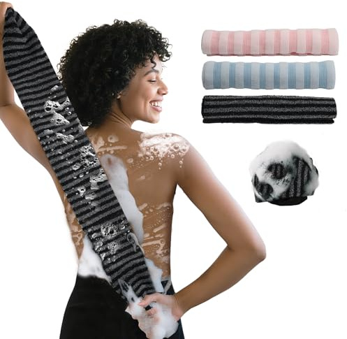 VOSSOT 3 Pcs Asciugamano Esfoliante, Spugna Esfoliante Africana a Rete Spugna Doccia Esfoliante Guanto Scrub Corpo Esfoliante per il Corpo Spugna Naturale Doccia Peeling Corpo Guanto Esfoliante Corpo