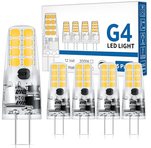 EvaStary G4 LED Bulbs Warm White, 2W 12V Mini Capsule Light Bulb 25W Halogen Equivalent, AC/DC G4 Bi Pin LED Light Bulbs, Non-Dimmable for Home Lighting, 300LM, Pack of 5