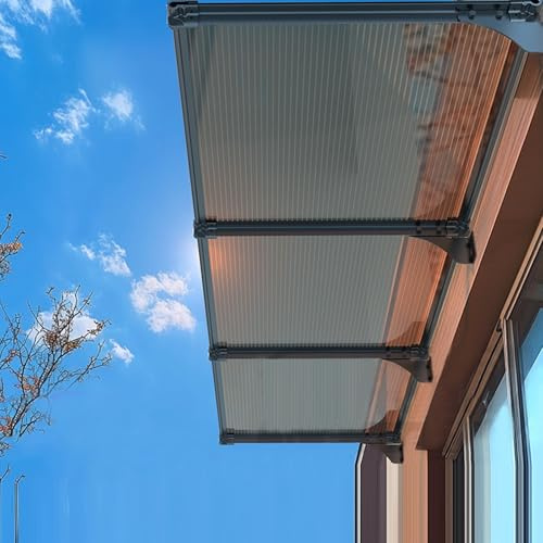 Marquise de Porte d’Entrée Silencieux,Résistante Toit Abri Contre la Pluie et UV,Auvent de Porte Aluminium,Auvent Fenêtre Design Moderne,Toit de Porte pour Garage (150x230cm/59 x91)