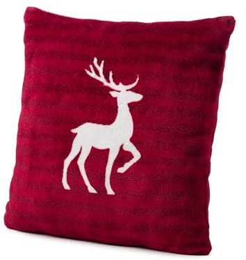 Gözze - Wendekissen Scandic, Dekokissen mit Rentier und Eiskristall, Winterliches Sofakissen aus Mikrofaser, 45 x 45 cm - Rot