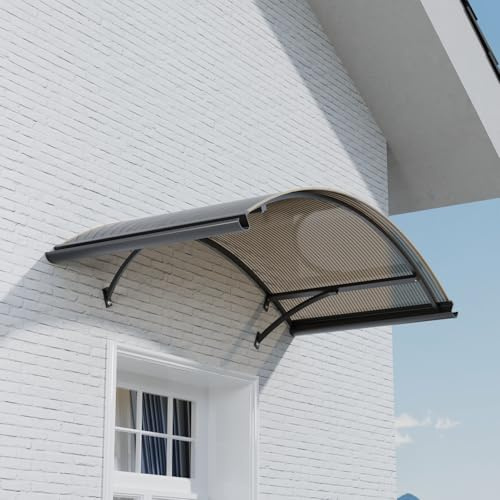 Vordach für Haustür 140x90 cm – Fenstervordach Überdachung aus Polycarbonat, Transparentes Bogenvordach mit UV-Schutz, Regen- & Schneeschutz, Türdach für Veranda, Balkon, Fenster