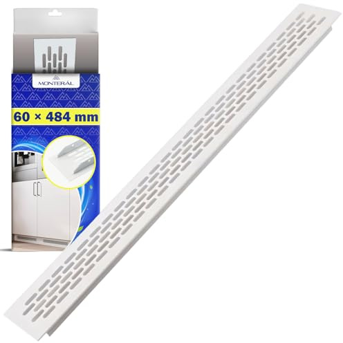 Air Vent Cover 60x484 mm Aluminium Ventilation Grill | Color White for Installation in Furniture Kitchen Plinth Radiator - Warranty 10 Years - MONTERAL