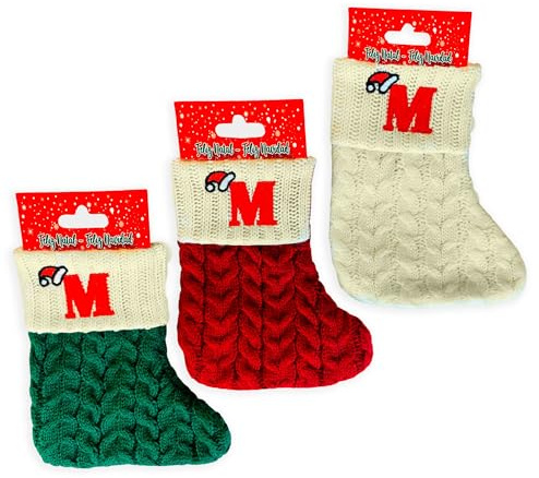 Framan Calcetines Navideños Festivos, Tejido de Punto, Diseño con Letras Iniciales Decorativas, para Colgar (Blanco, Letra M)