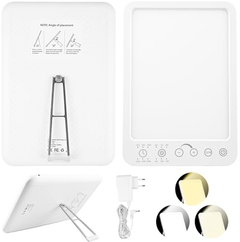 Sporgo Tageslichtlampe Tageslicht 10000 Lux, UV-frei Lichttherapielampe mit Memory Funktion, 6 Timer, LED Sonnenlicht Lampe Einstellbaren Lichtfarben Helligkeit, Vollspektrumlampe mit Touch Steuerung