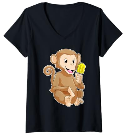 Femme Singe Bâtonnet glacé T-Shirt avec Col en V