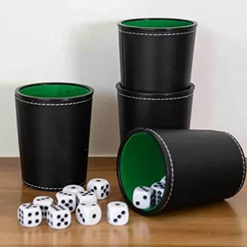 Qcwwy Juego de Vasos para Dados con Piel Sintética, Sensación Cómoda en la Mano, Caja Agitadora Negra con 20 Dados de Puntos para Entretenimiento en el Bar en Casa