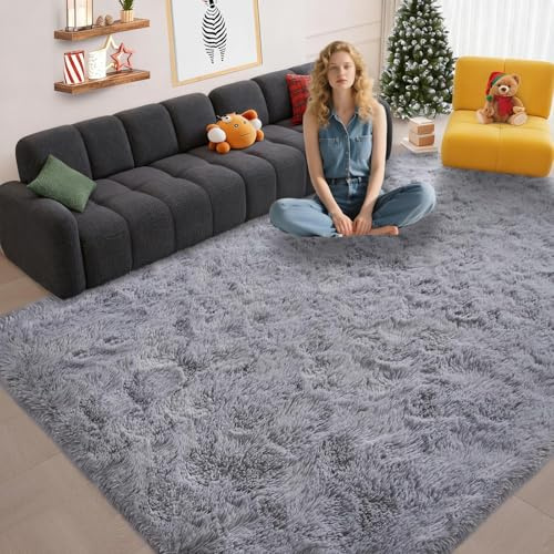 ZXIAOHUI Hochflor Teppich 70 x 85 cm Anti-Rutsch Unterseite, Flauschig, Super Soft, Moderne Deko, Waschbar, Teppich Hochflor Flauschig, Wohnzimmerteppich, für Schlafzimmer, Grau