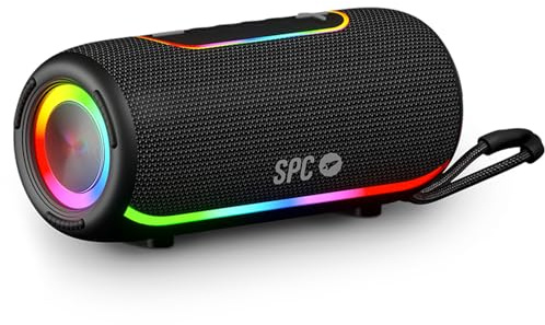 SPC Orbital Storm – bärbar 60 W kraftfull Bluetooth-högtalare med 360° LED-ljus | upp till 20 timmars batteri | IPX6 vattentät | True Wireless | USB, microSD och 3,5 mm uttag | Högtalare med rem