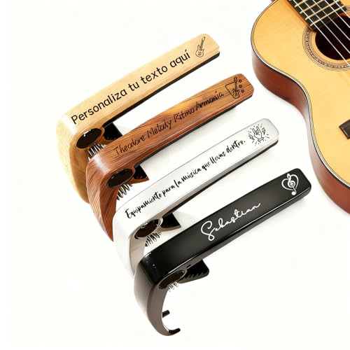 Cejilla Guitarra Personalizada Cejilla Nombre de Texto Personalizado Operable con una Mano para Guitarra Española, Clásica y Eléctrica (Version en bois foncé)