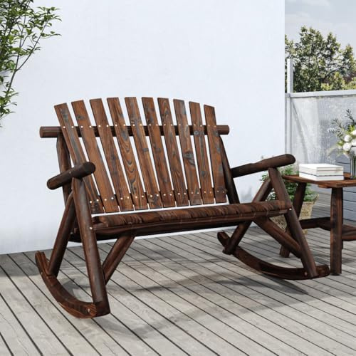 IBUQDDV Garten-Schaukelbank 2-Sitzer aus Massivholz Fichte 123x96x102 cm, robuste Adirondack Schaukelbank für Terrasse und Garten, langlebige Outdoor-Schaukelbank mit komfortabler