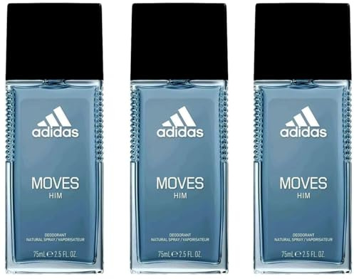 3x adidas MOVES HIM Deo Natural spray Zerstäuber Mit ätherischem Grapefruit und Lavendelöl Aromatischer Herrenduft,Schutz gegen starkes Schwitzen und Körpergeruch 75ml (3er Pack)