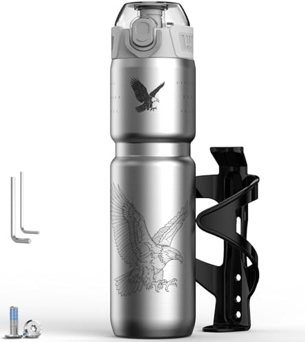 MYFOREST 700ml Gourde isotherme pour vélo, doublure en acier chirurgical inodore, meilleure prise en main pour les sentiers accidentés, ouverture rapide, bouchon anti-poussière (Lot aigle d'acier)