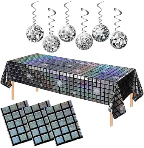 ZXTGBQ 3 Piezas Camino de Mesa para Fiesta Disco, Cortina de Purpurina Plateada, Bola de Discoteca, Bodas, Cumpleaños, Fiestas (Plateada,1 x 2 m)