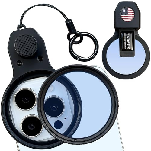 Yadsux CPL Filtre polarisant à clipser pour iPhone 17, 16, 15, 13, 12, Samsung et téléphones Android, avec capuchon d'objectif, étui de filtre, chiffon de nettoyage (52 mm + CPL)