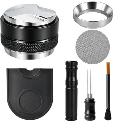 PHILORN Espresso Zubehör Set, 51mm Espresso Tamper Werkzeuge, 2-in-1 Tamper und Kaffee Distributor, WDT Tool, Dosiertrichter und Puck Screen Bürste