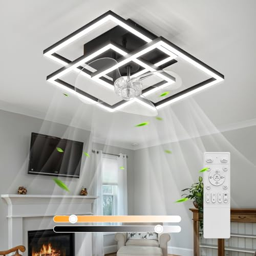 Homefire Ventilador de techo con luz silencioso moderno negro Dimmable | LED lampara Ventilador techo y mando a distancia 6 velocidades ventiladores techo dormitorio temporizador para salón cocina