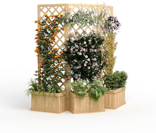 GarveeHome Pflanzkasten Mit Rankgitter Sichtschutz, 2-Teilig/3-Teilig Faltbar, Holz, Mit Ablauflöchern, Selbststehend Durch Erdgewicht, Höhe 165 cm