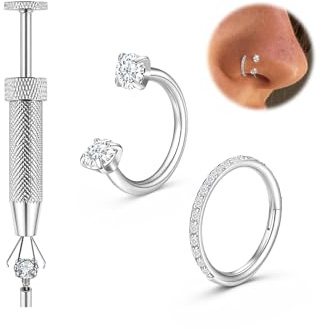 Titan Hufeisen Piercing für Damen Herren Gold Silber 20G 18G Nasenpiercing | Hypoallergen Doppeltem Zirkonia Nasenring Dünn Klein Septum Helix Tragus Knorpel Creolen Nostril Piercing Schmuck 7mm 8mm