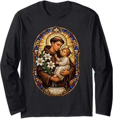 Sant'Antonio di Padova Prega per Noi Sacro Mosaico Arte Fede Maglia a Manica