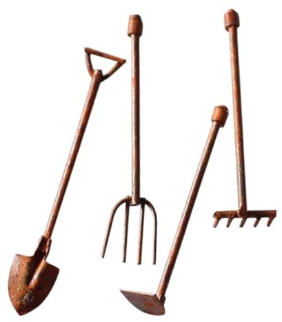 LIGHTAOTAO 4 Pezzi Decorazione Mini Attrezzi da Giardino in Lega di Zinco Marrone Stile Vintage, Set per Realizzazione di Paesaggistica e Giardino Facile da Usare