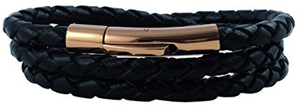 König Design Lederkette Lederband Leder-Armband 4 mm - 6 mm Herren Halskette Braun/Schwarz 17-100 cm lang mit Hebeldruck Verschluss Rose Gold geflochten