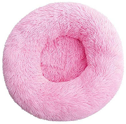 Uteruik Haustierbett für Hunde und Katzen, weiches Plüschkissen, rundes Bett für Katzen und kleine Hunde, 40 cm, 1 Stück (Rosa-A)