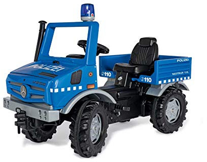 Rolly Toys Unimog Polizei Tretauto ab 3 Jahren | Polizeiauto zum selber fahren mit Flüsterlaufreifen und Blinklicht | Tretfahrzeug, Tretauto ab 3, 038251, Groß, Blau