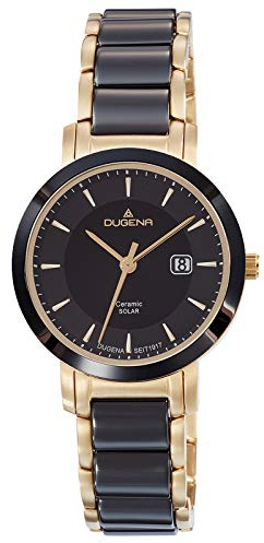 Dugena Damen-Armbanduhr 4461008 Ceramic Solar, Quarz, Solarbetrieb, schwarzes Zifferblatt, Keramik-Edelstahlgehäuse, Mineralglas, Keramik-Edelstahlarmband, Drückerfaltschließe, 5 bar